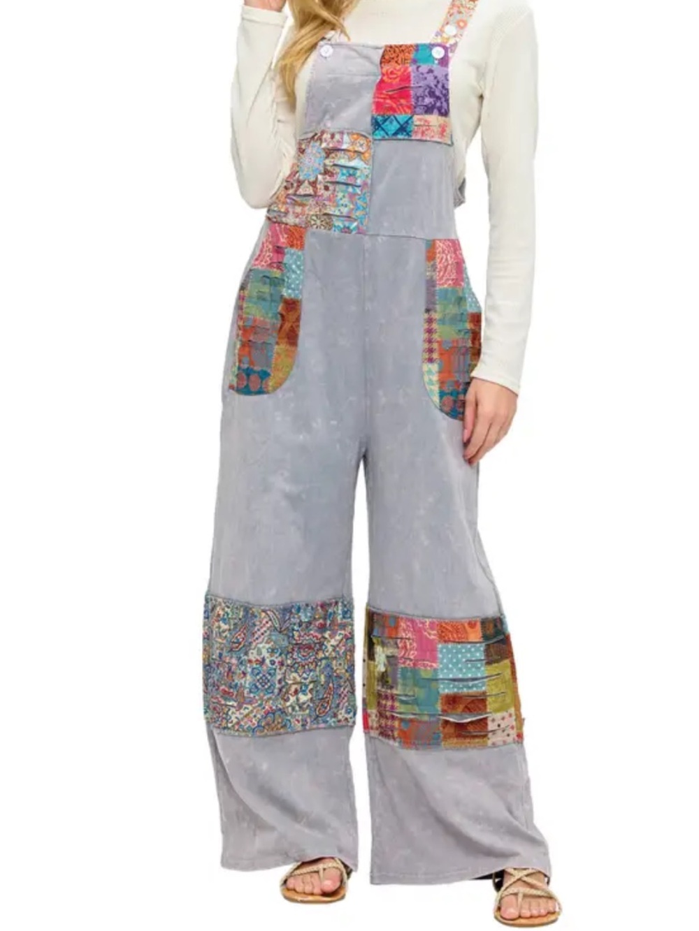 Yak & Yeti Women's Wide Leg Patchwork Pants - Multicolor Boho